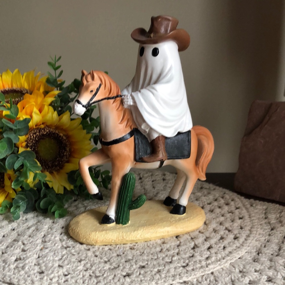 Ghost Cowboy On Horse Halloween Figurine - Western